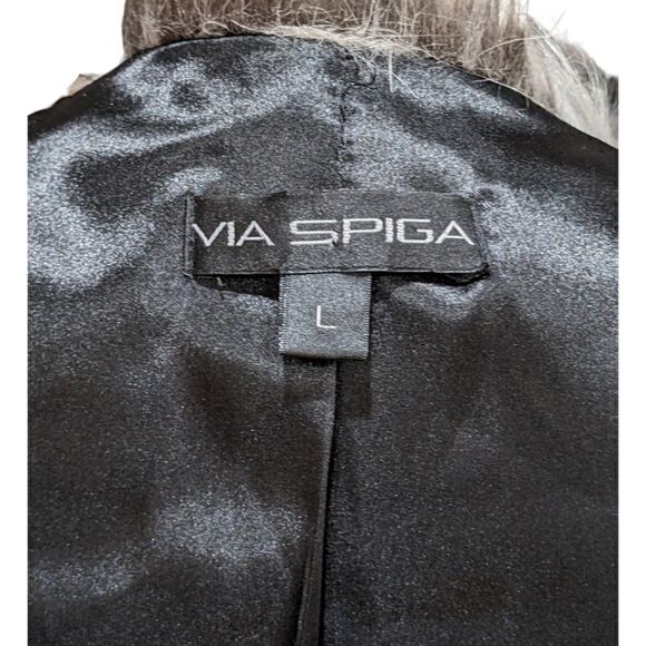 LIKE NEW VIA SPIGA Women's Faux Fur Zip Up Vest Faux Leather Trim Size L - Picture 9 of 11